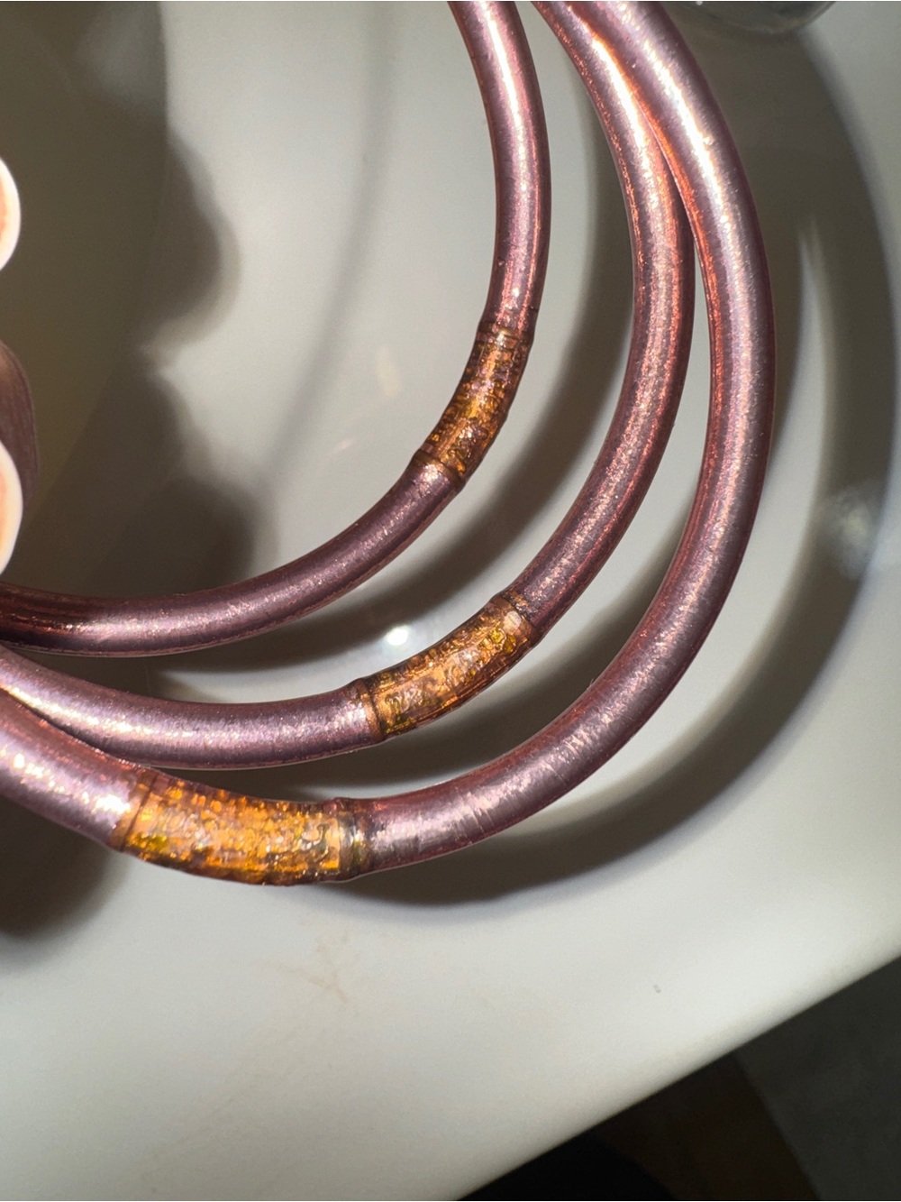 Budhagirl all weather bangles LARGE~Set of Three Metallic Rose Gold Bangles - Picture 9 of 9